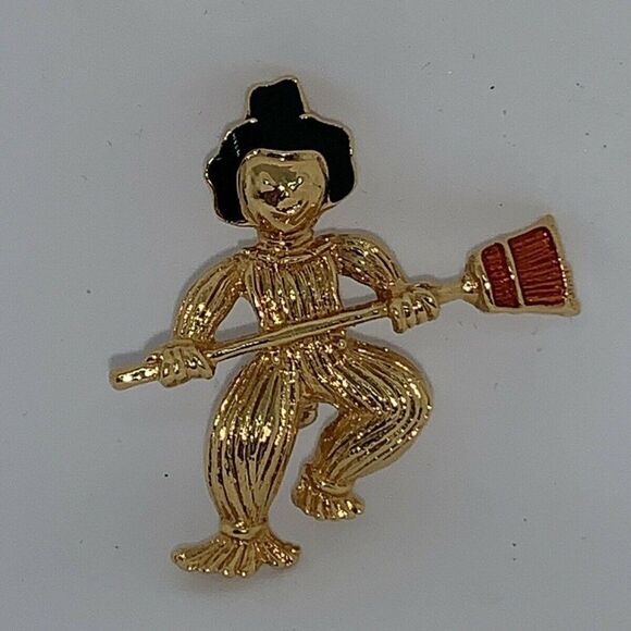 Scarecrow Gold Tone Avon Brooch Halloween Fall Pin - Picture 2 of 6